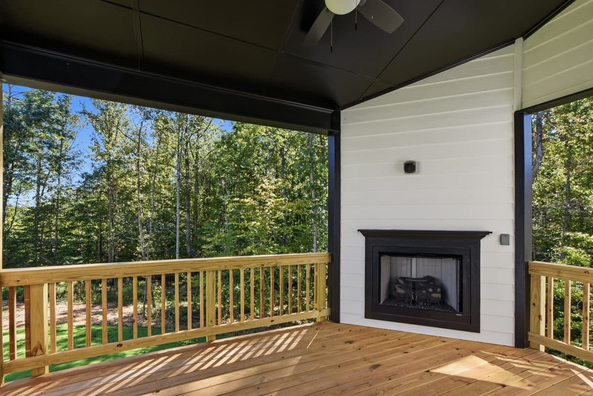 Covered deck with fireplace